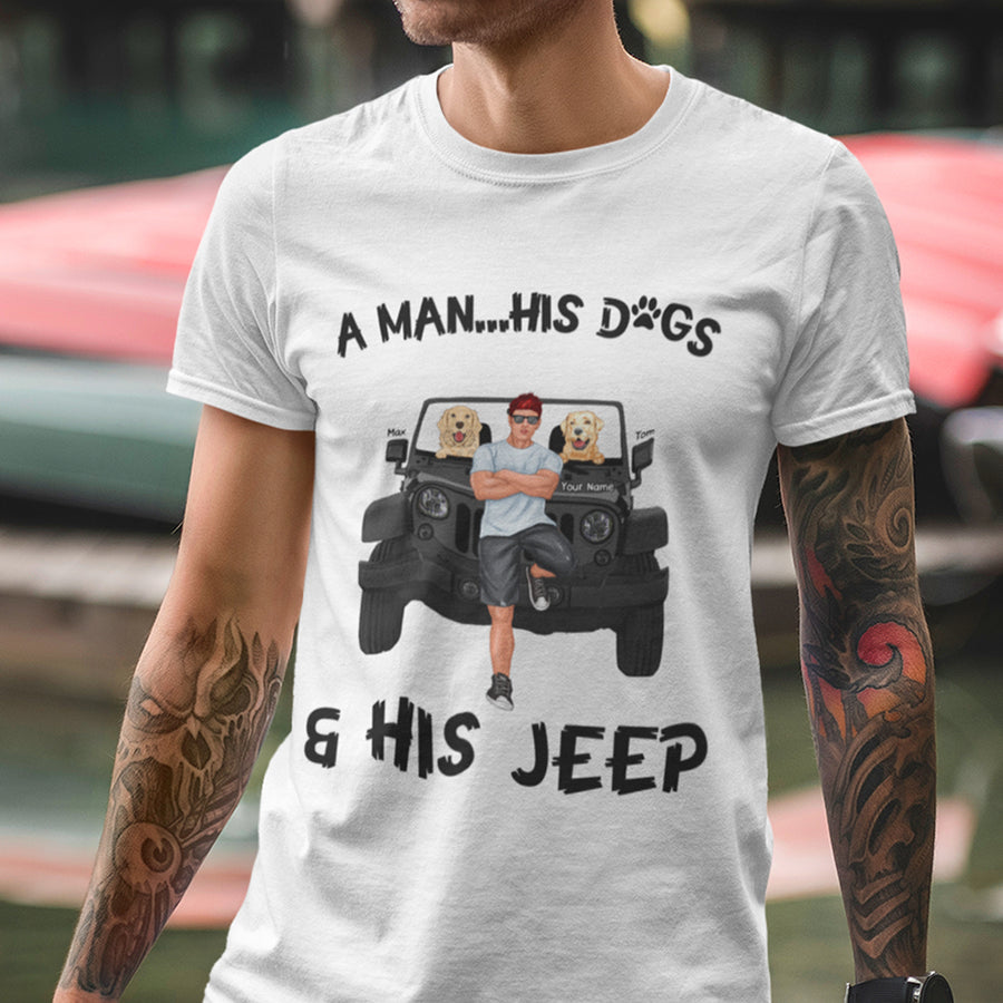 89Customized A Man His Dogs And His Jeep Personalized Shirt