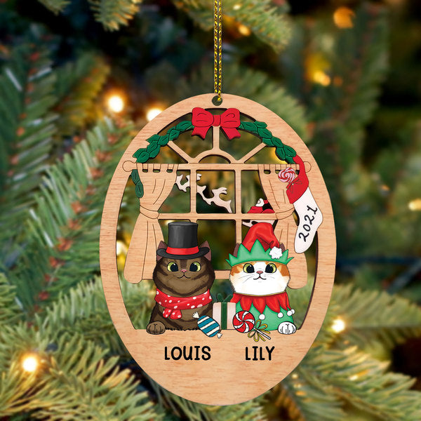 89 Customized Christmas Window Cats-Personalized Ornament