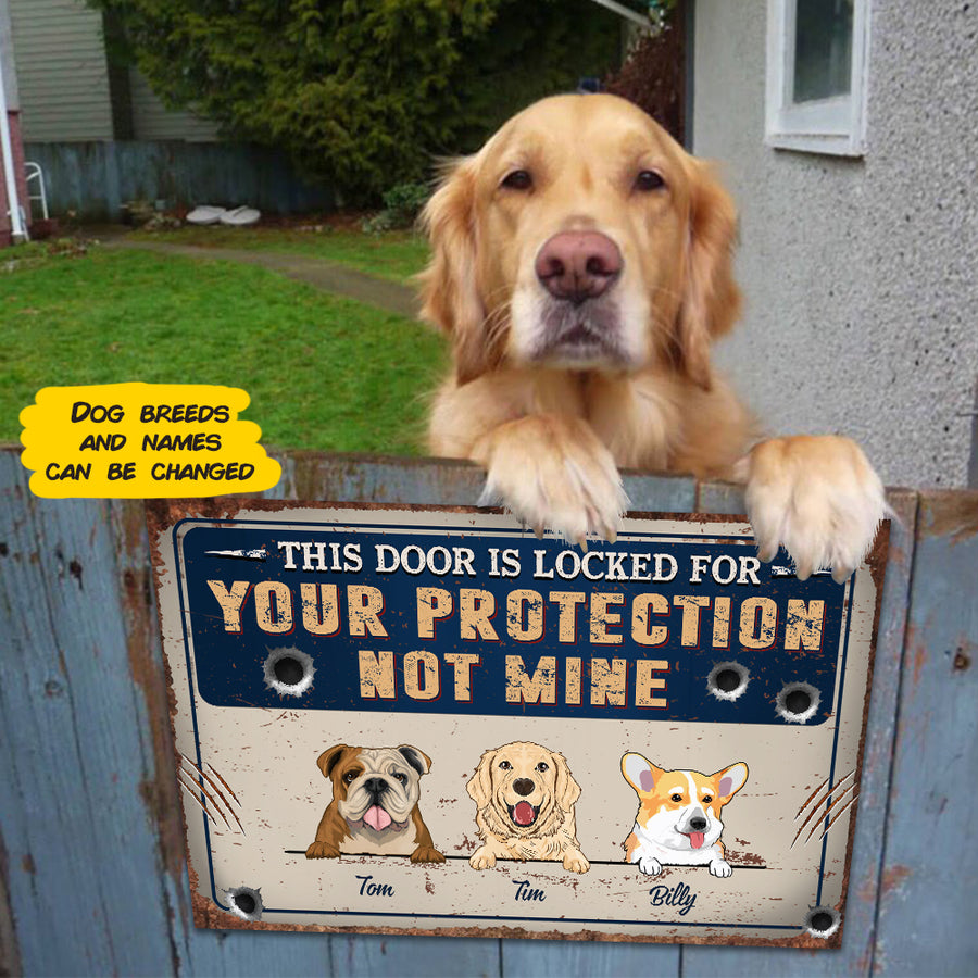 89Customized This door is locked for your protection not mine personalized printed metal sign