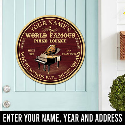 89Customized piano lounge where words fail music speaks personalized wood sign