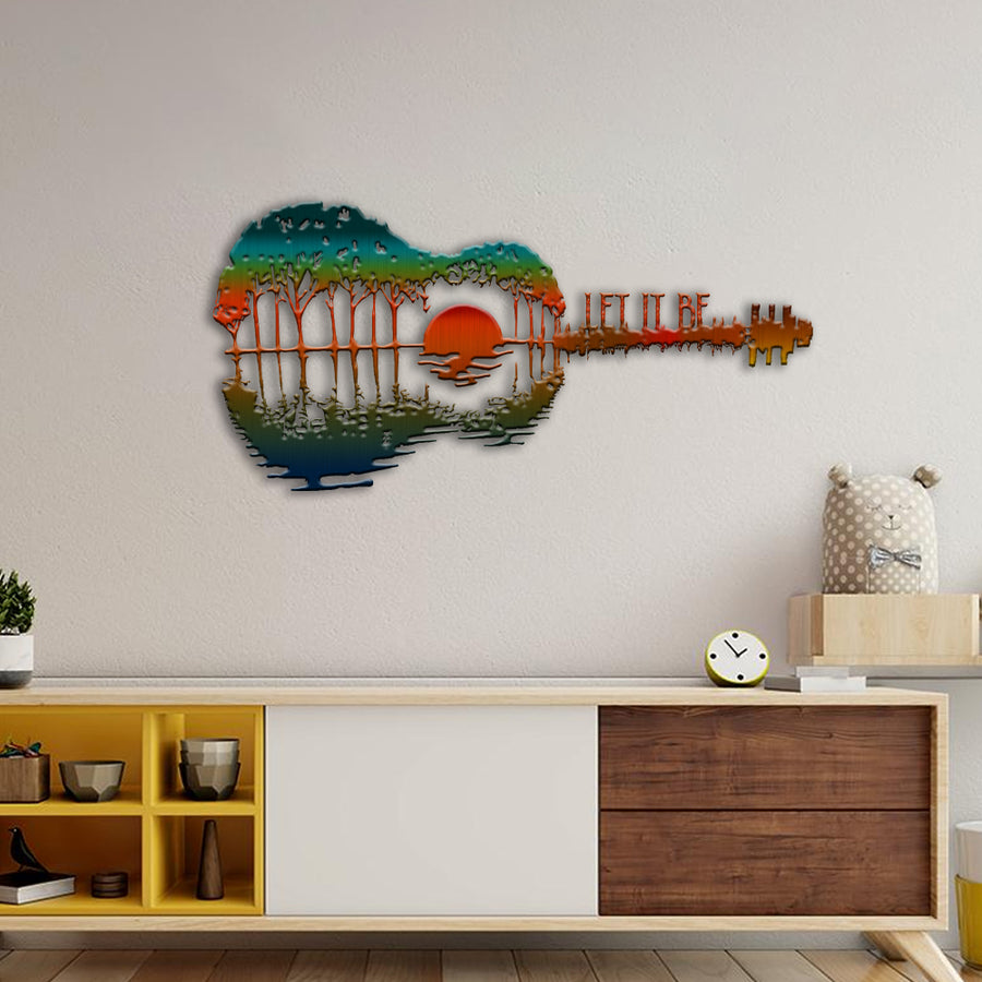 89Customized Let it be guitar sunset cut metal sign