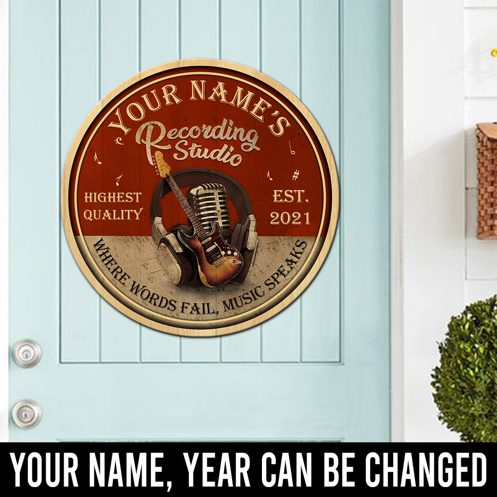 89Customized Recording studio Where words fail music speaks personalized wood sign