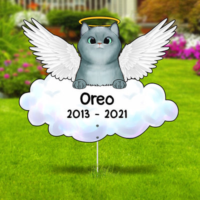 89Customized Cat Memorial Angel Cat on Cloud Metal Garden Art