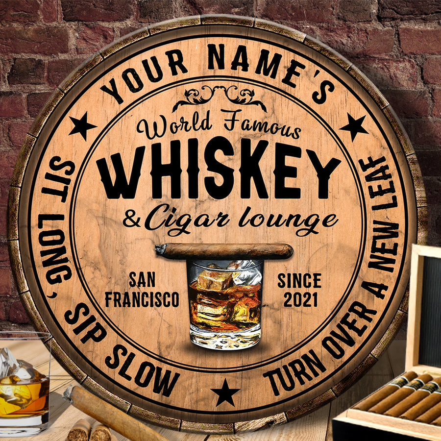 89Customized Cigar & Whiskey lounge turn over a new leaf Customized Wood Sign