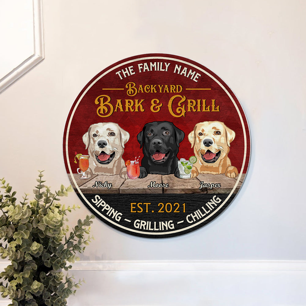 89Customized Backyard Bark & Grill Funny Personalized Wood Sign 2