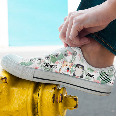 89Customized Tropical Pattern Dog and Cat Customized White Low Top Shoes