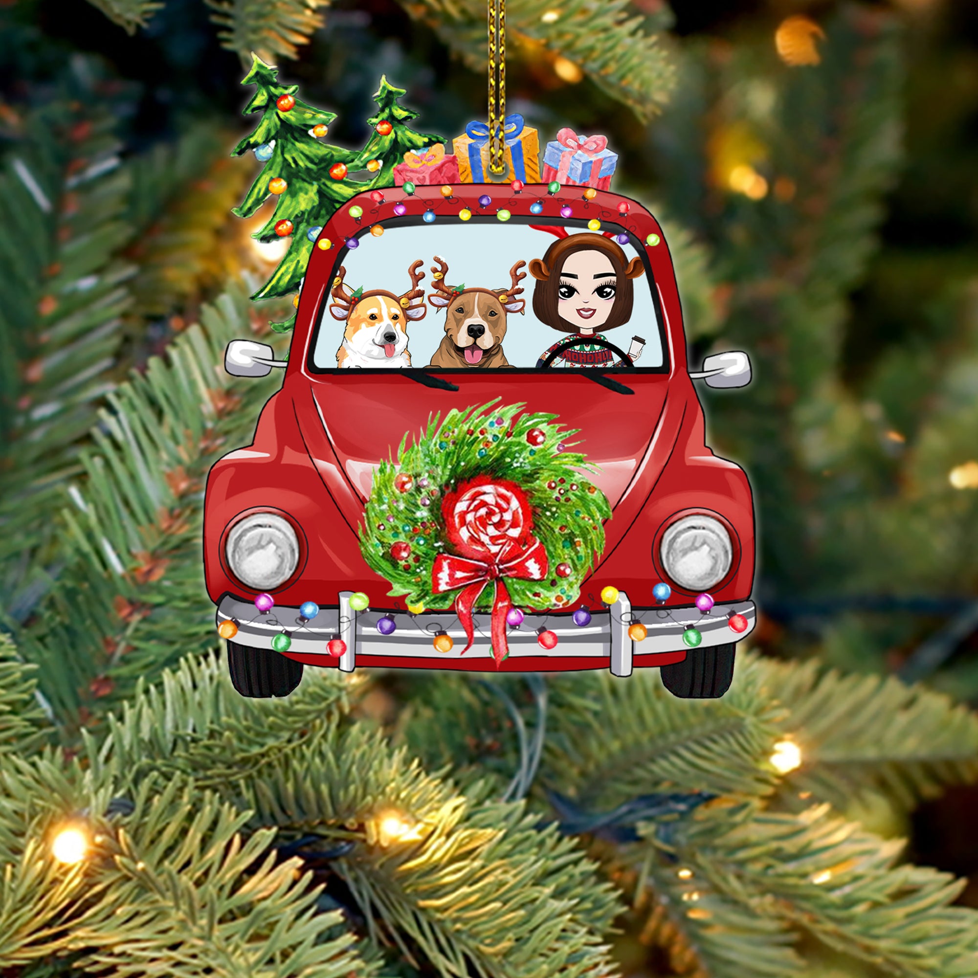 89Customized Beetle Girl with dogs Christmas Customized Ornament