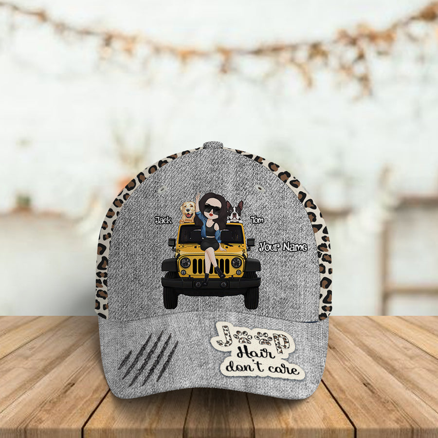 89Customized Jeep hair dont care leopard pattern Chibi jeep girl and dog Customized Cap