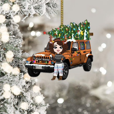 89Customized Jeep girl with Christmas tree Customized Ornament