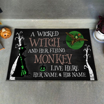89Customized A wicked wick and her flying monkey live here personalized doormat