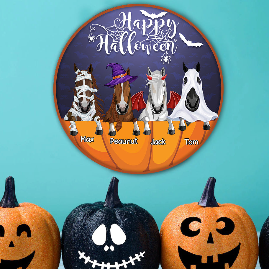 89Customized Happy Halloween Funny Horses Personalized Wood Sign