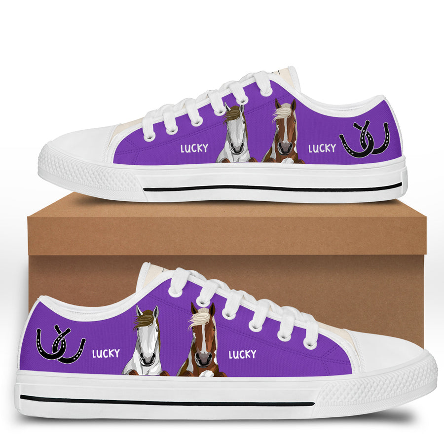 89Customized Funny Horses Customized White Low Top Shoes