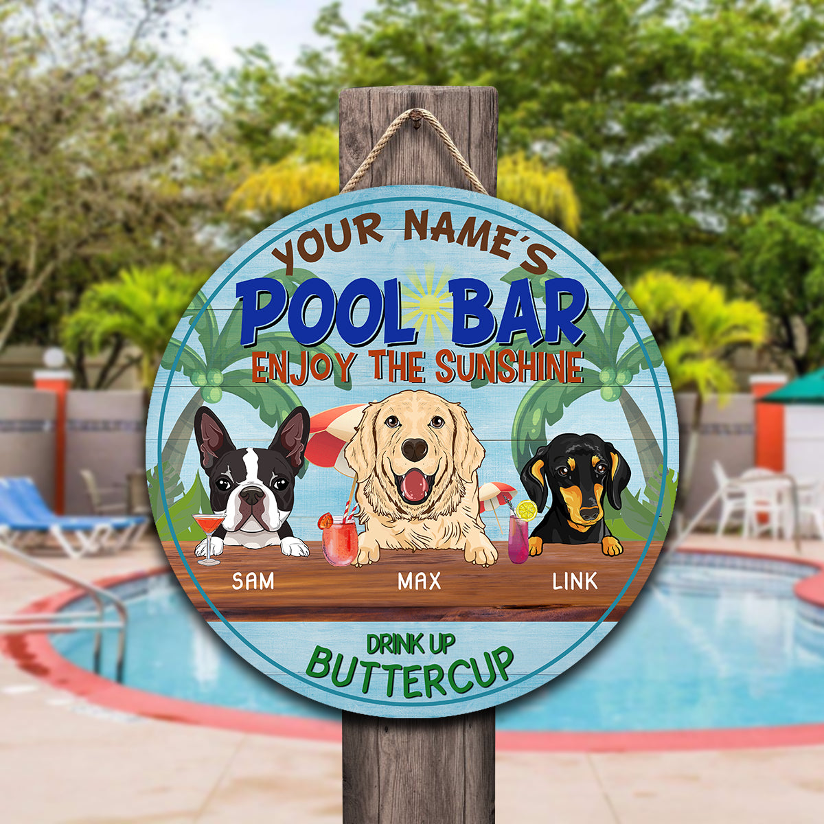 89Customized Personalized Wood Sign Pool Bar Dog Drinks