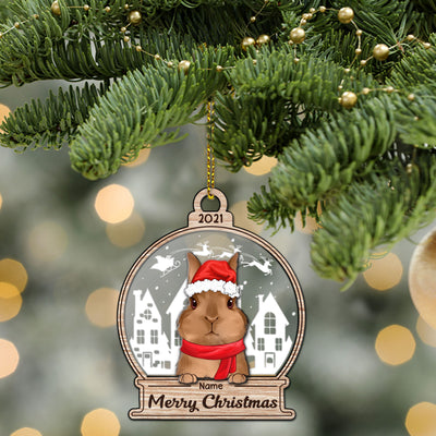 89Customized Snowglobe Christmas Rabbit Lovers 3D 2 Layered Mix Ornament
