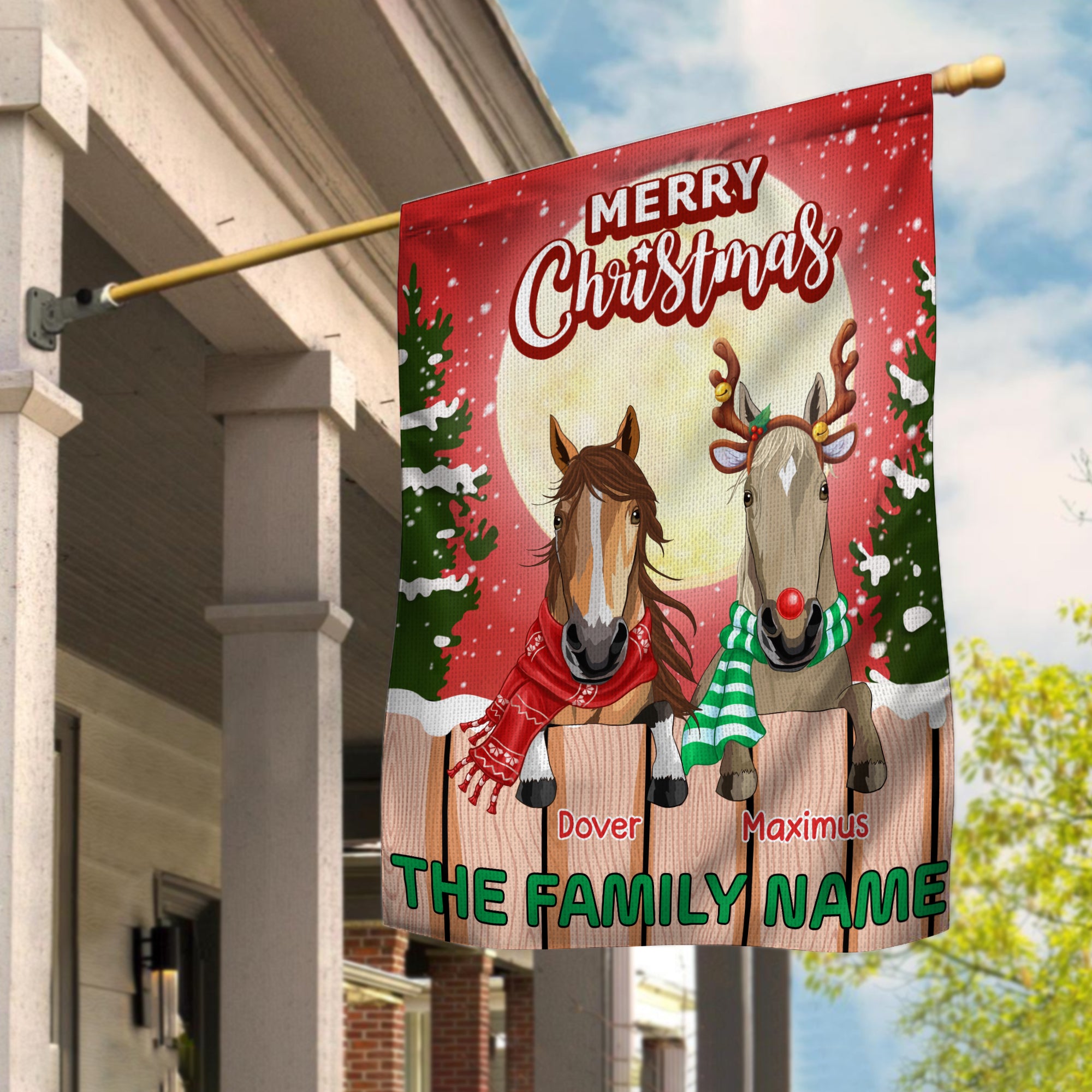 89Customized Horses Merry Chistmas Personalized Garden Flag