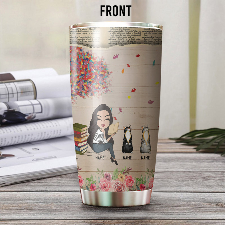 89Customized Just a girl who loves books and her cats personalized tumbler