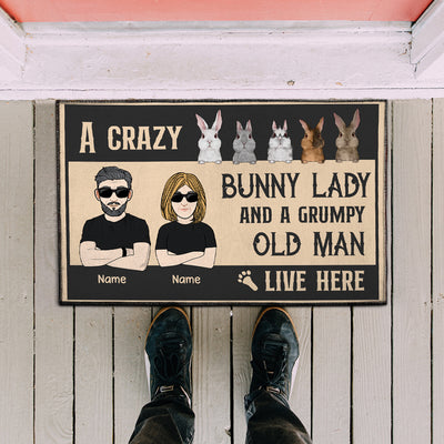 89Customized A crazy bunny lady and a grumpy old man live here Personalized Doormat
