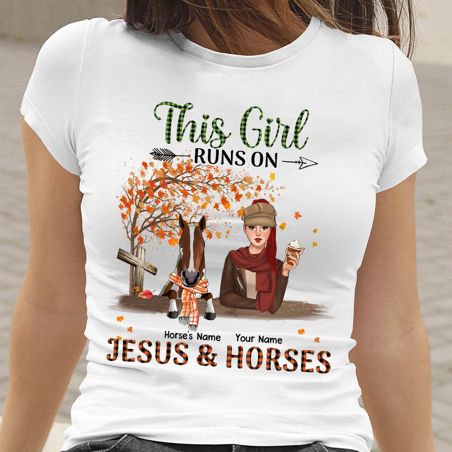 89Customized This girl runs on Jesus and Horses Autumn Customized Shirt