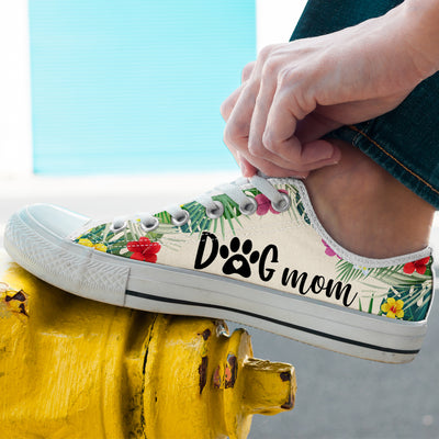 89Customized Dog mom Tropical Pattern Customized White Low Top Shoes
