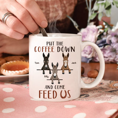 89Customized Put The Coffee Down And Come Feed Us Donkey Personalized Mug