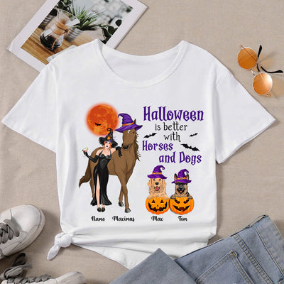 89Customized Halloween Is Better With Horses And Dogs Shirt