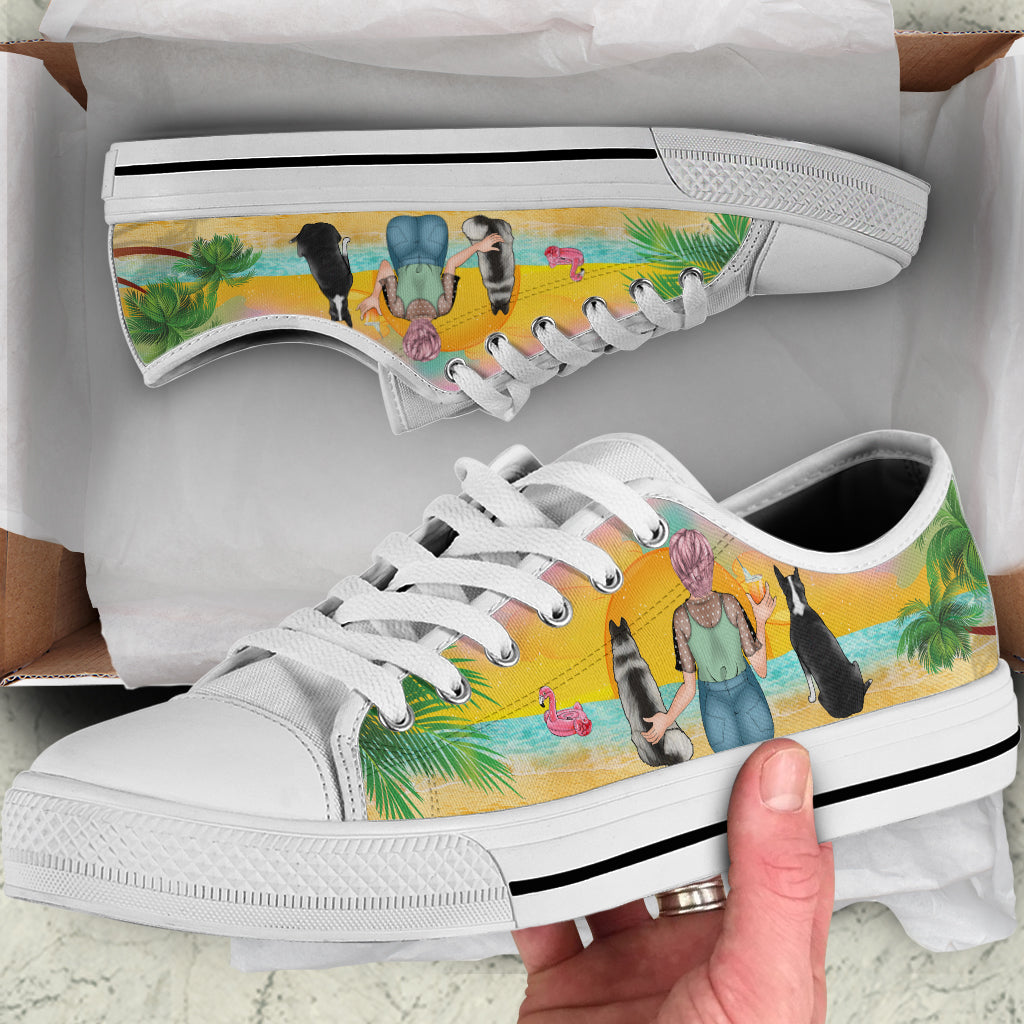 89Customized Life is better at the beach with dog Customized White Low Top Shoes