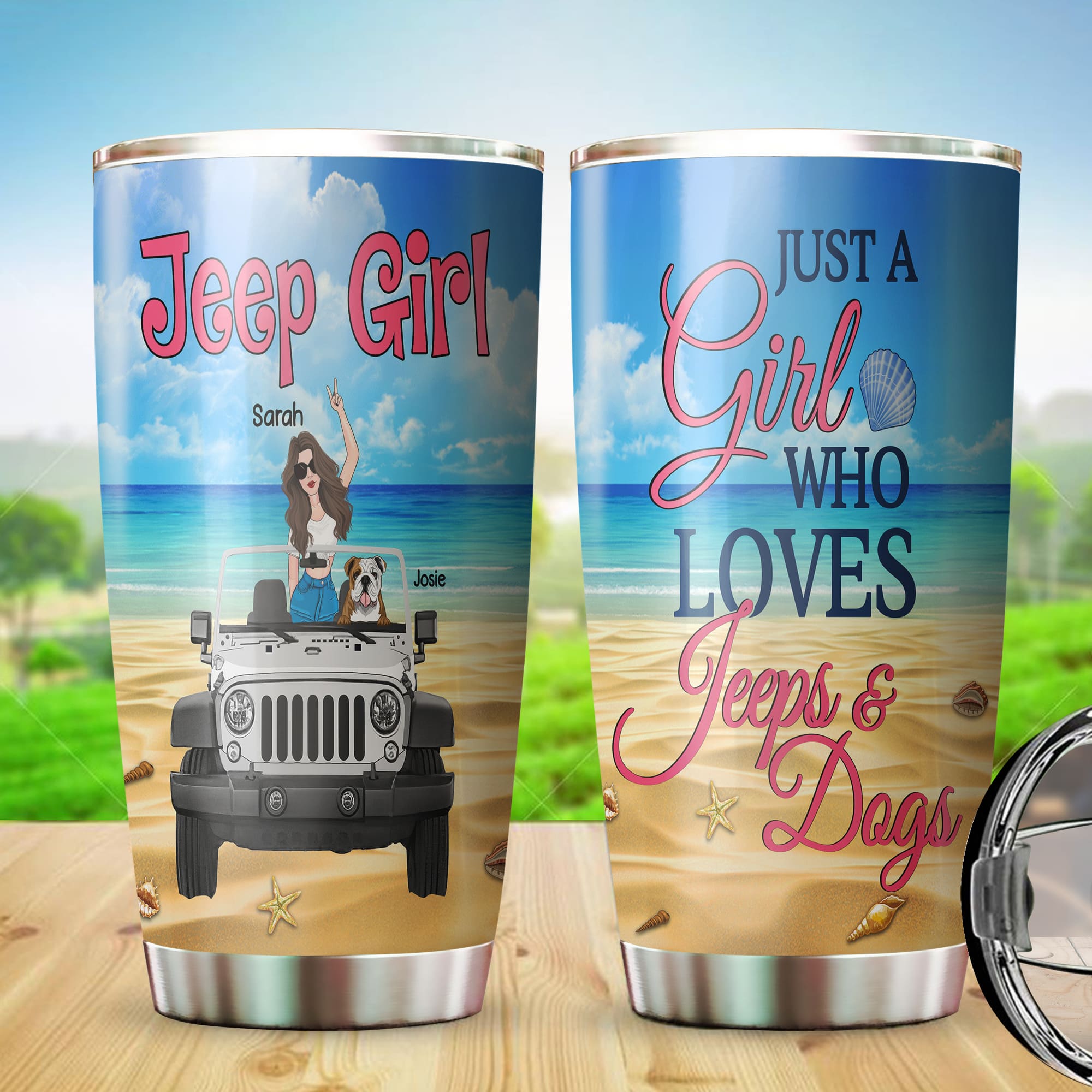 89Customized Just A Girl Who Loves Jeeps & Dogs Personalized Tumbler