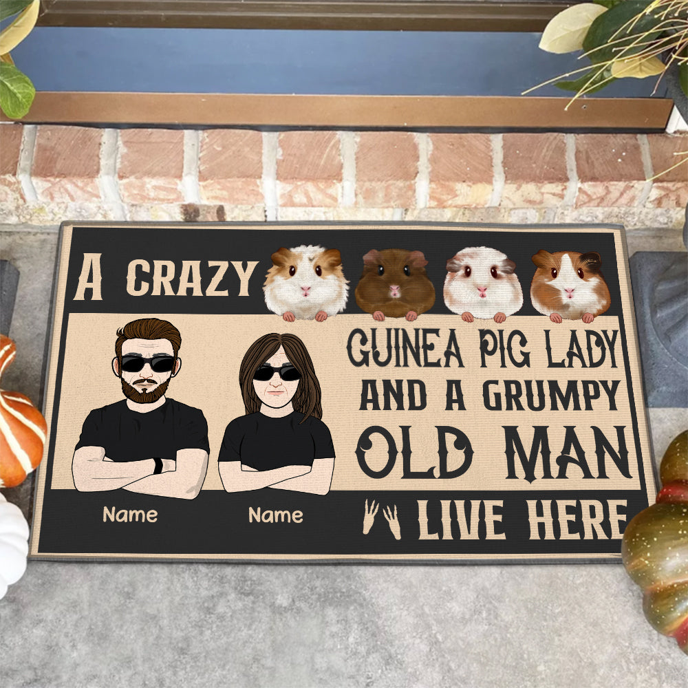 89Customized A crazy guinea pig lady and a grumpy old man live here Personalized Doormat