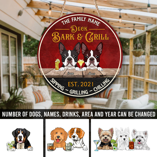 Fastpeace Backyard Bark & Grill Funny Personalized Wood Sign 2