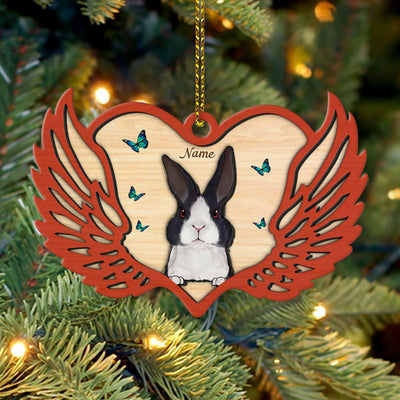 89Customized Memorial Heart Rabbit Lovers Personalized Layered Wooden Ornament