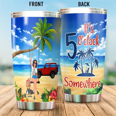89Customized It's 5 o'clock somewhere Jeep Girl and Dog Customized Tumbler