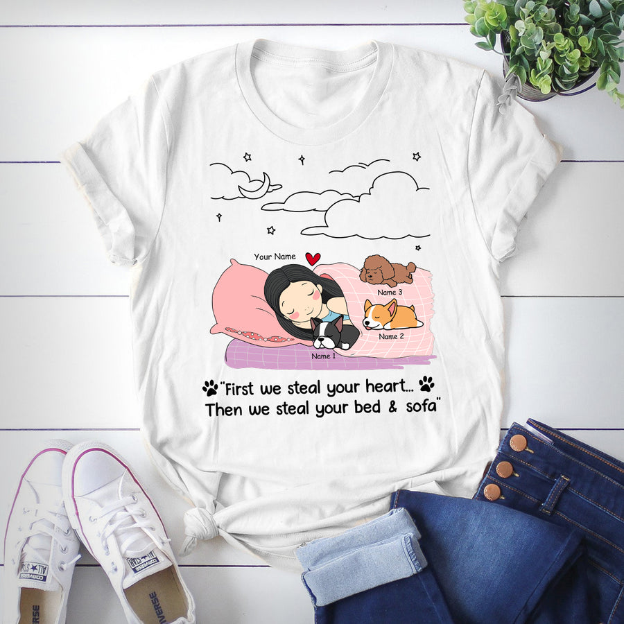 89Customized Personalized Shirt Dog Mom We Steal Your Bed & Sofa