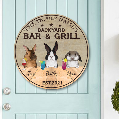 89Customized Backyard Bar & Grill Rabbit Lovers Personalized Wood Sign