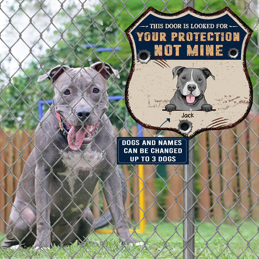 89Customized This Door Is Locked For Your Protection Not Mine Funny Dog Shield Metal Sign