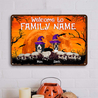 89Customized Welcome To Our House Halloween Dogs/Cats Personalized Printed Metal Sign