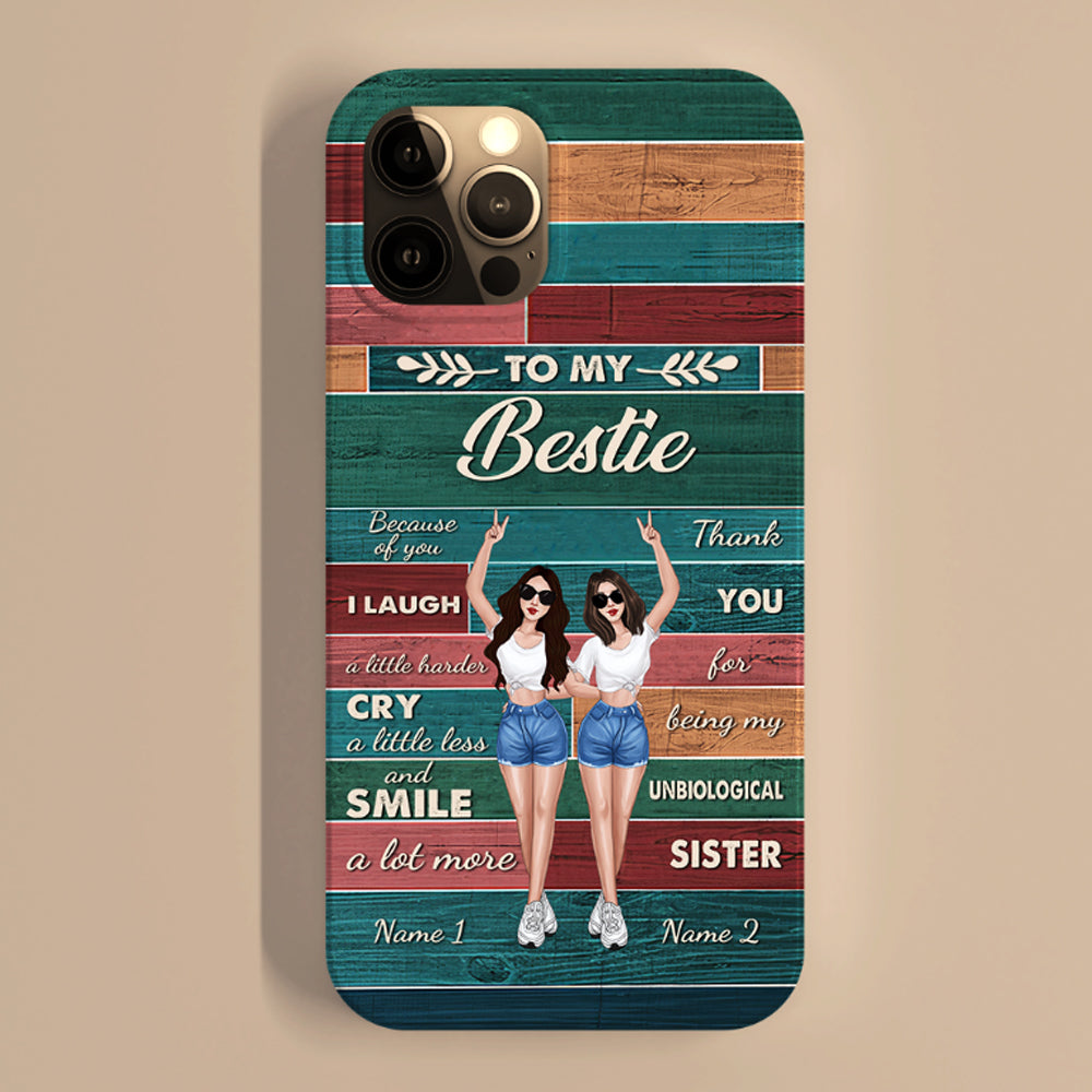 89Customized Because of you I laugh a little harder cry a little less and smile a lot more Phone Case
