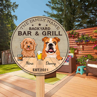 89Customized Backyard Bar & Grill Personalized Wood Sign up to 5 Dogs