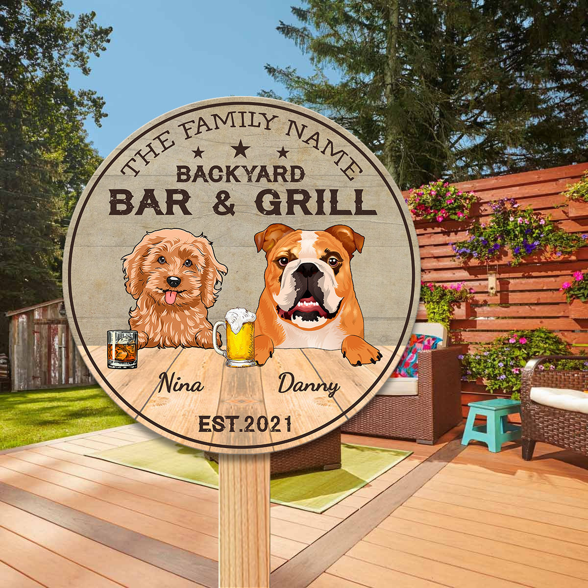 89Customized Dog Backyard Bar & Grill Personalized Wood Sign 1