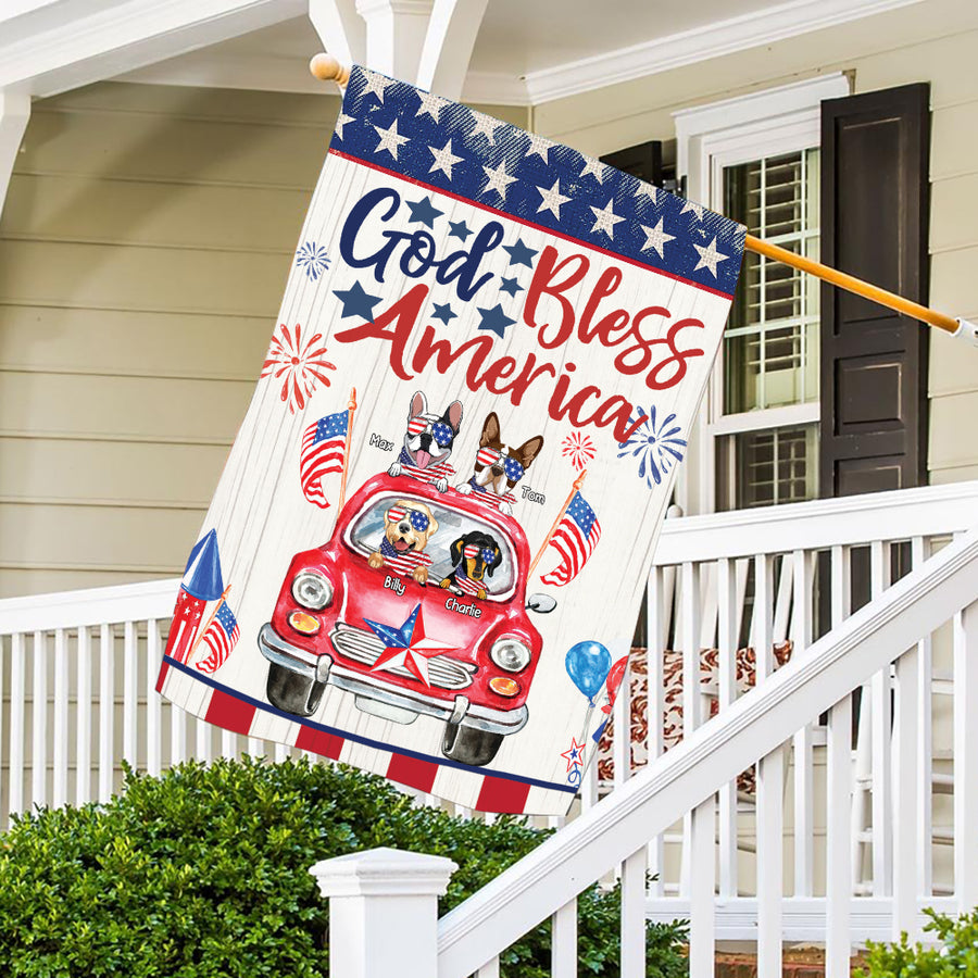 89Customized God bless America Dog 4th of July Customized Flag