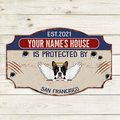 89Customized Your name's House is protected by Dogs and Angels Cut Metal Sign