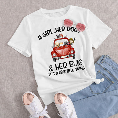 89Customized Personalized 2D Shirt Bug Girl VW Beetle Van Dog