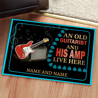89Customized An old guitarist and his/her amp live here personalized doormat