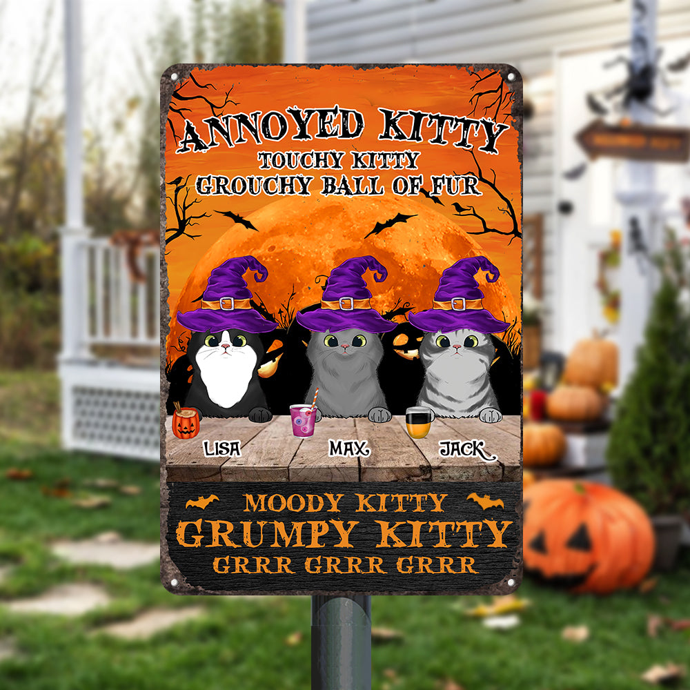 89Customized Annoyed Kitty Touchy Kitty Grouchy Ball of Fur Printed Metal Sign