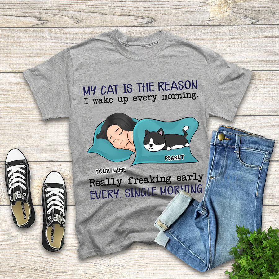 89Customized My cats are the reason I wake up every morning Personalized Shirt