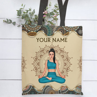 89Customized Yoga girl mandala pattern Customized Tote Bag