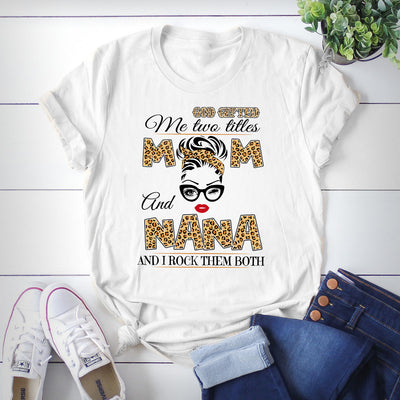 89Customized 2D Shirt Family Two Titles Mom Nana Leopard