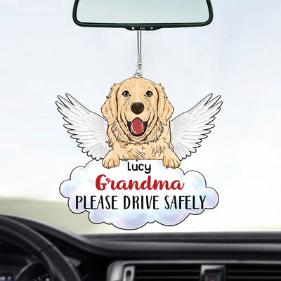 89Customized Please drive safely Angel Dog Dog lovers Car Ornament 2 Sides