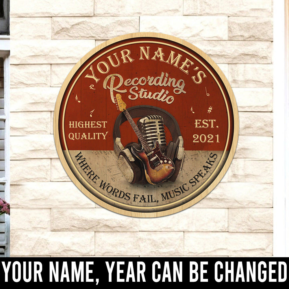 89Customized Recording studio Where words fail music speaks personalized wood sign