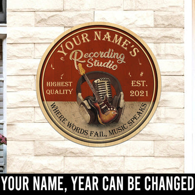 89Customized Recording studio Where words fail music speaks personalized wood sign