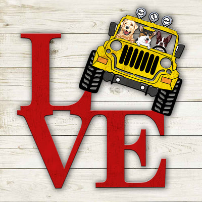 89Customized Love jeep dog personalized cut metal sign
